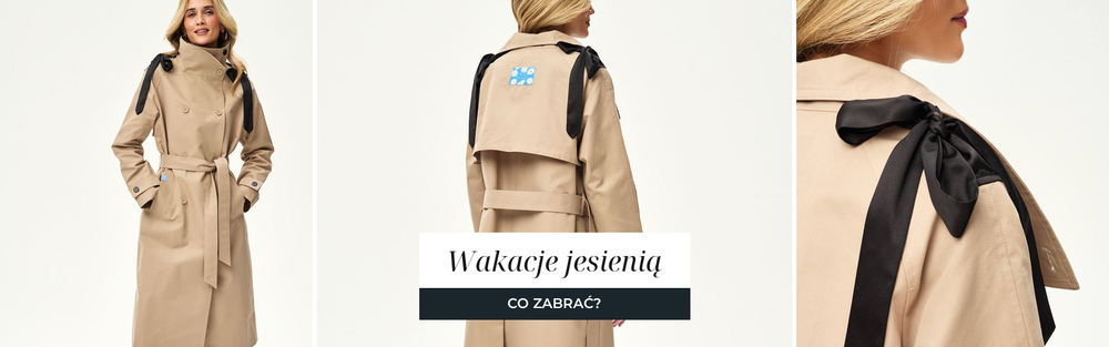 Kobieta w klasycznym trenczu, stylizacja na jesienny wyjazd.