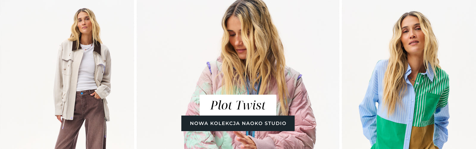 Plot Twist. Nowa kolekcja Naoko Studio. Kurtka koszulowa, pikowana kurtka i koszula w kolorowe bloki