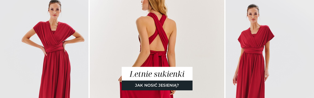 Kobieta w zwiewnej sukience z jesiennymi warstwami, stylizacja na przełom sezonów.