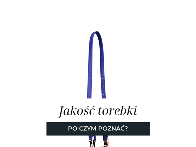 Kobaltowa skórzana torebka, widoczne szwy i okucia