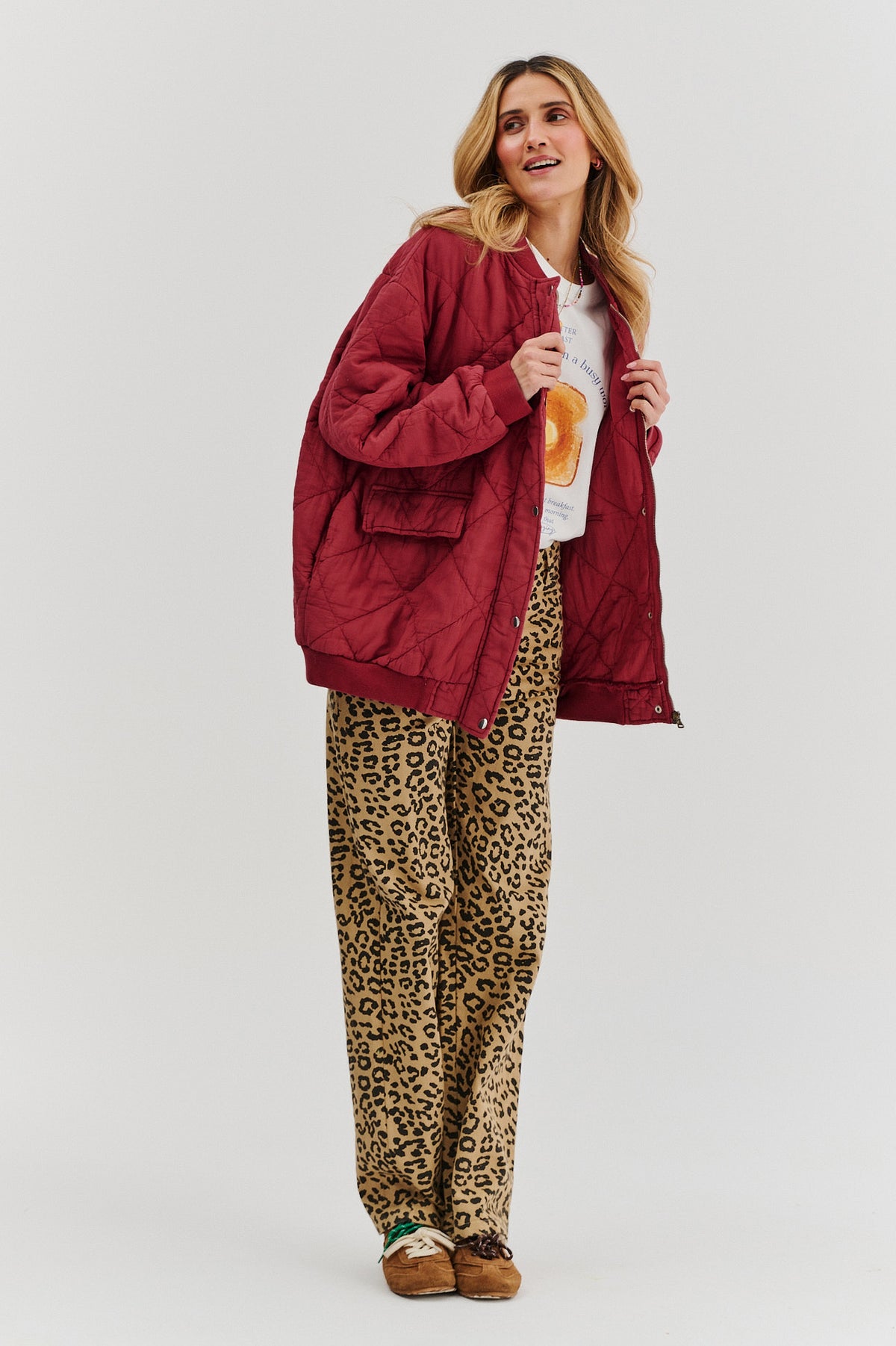 Bomberka pikowana oversize Smoky Blush