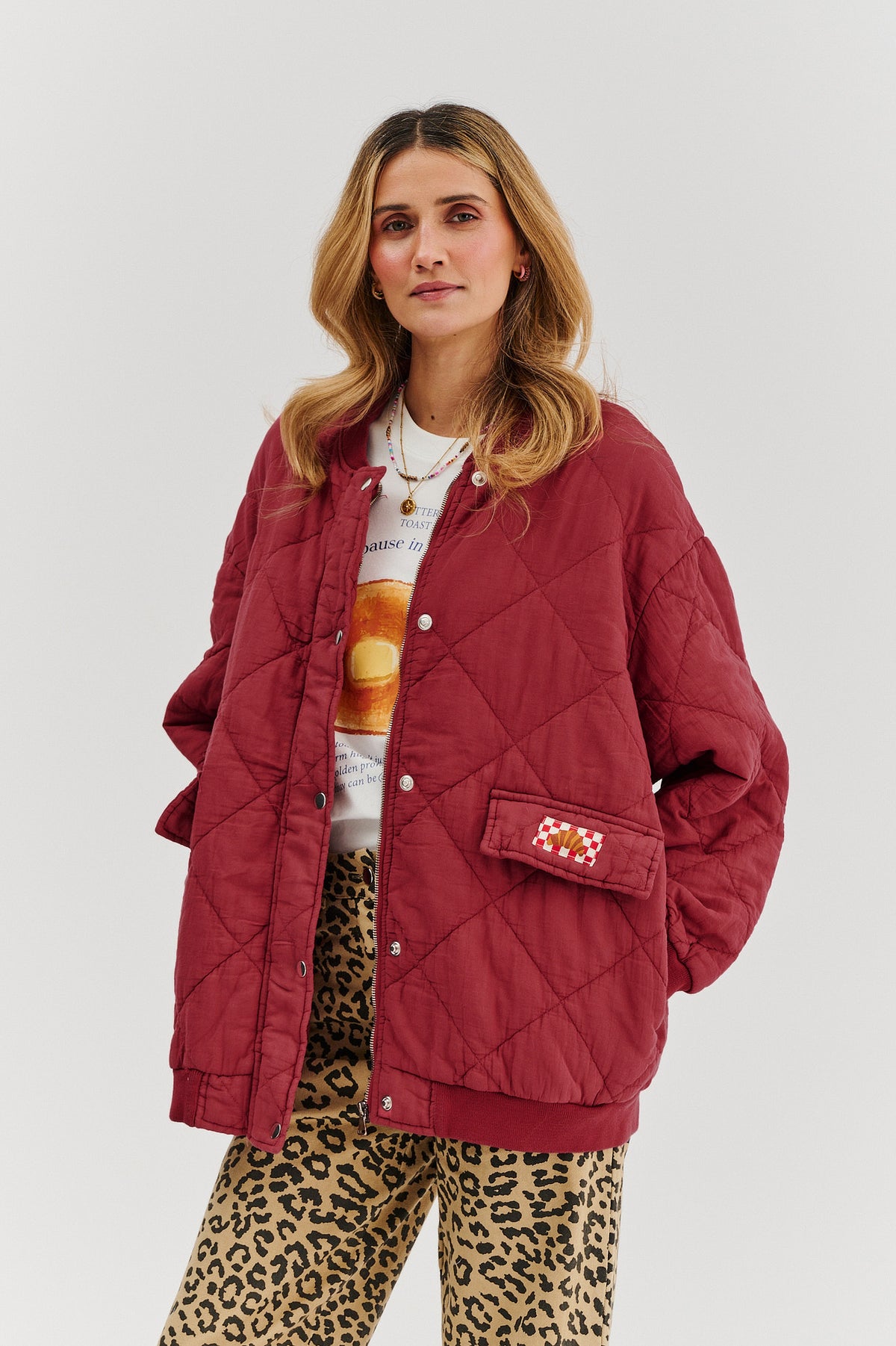 Bomberka pikowana oversize Smoky Blush