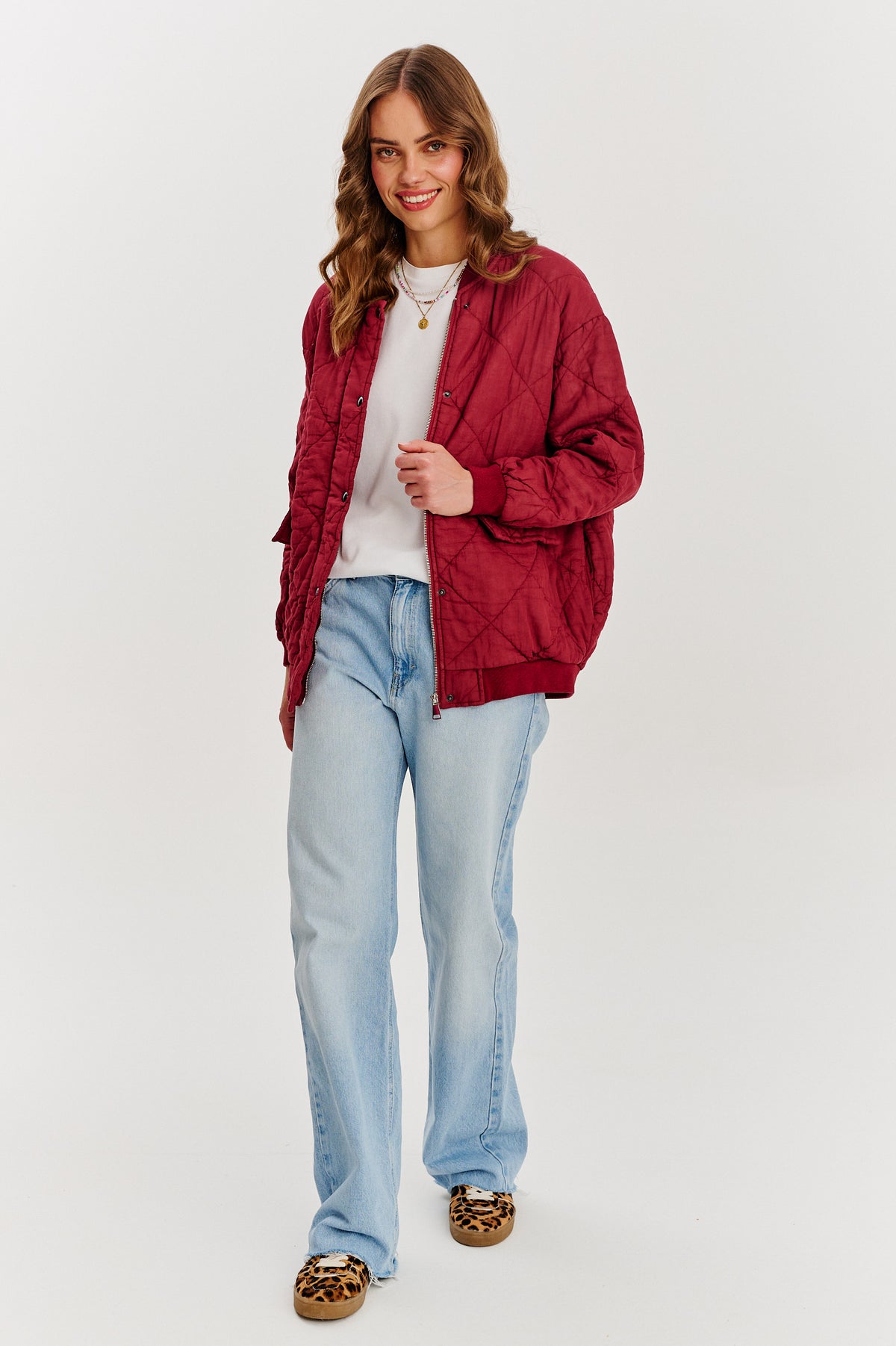 Bomberka pikowana oversize Smoky Blush