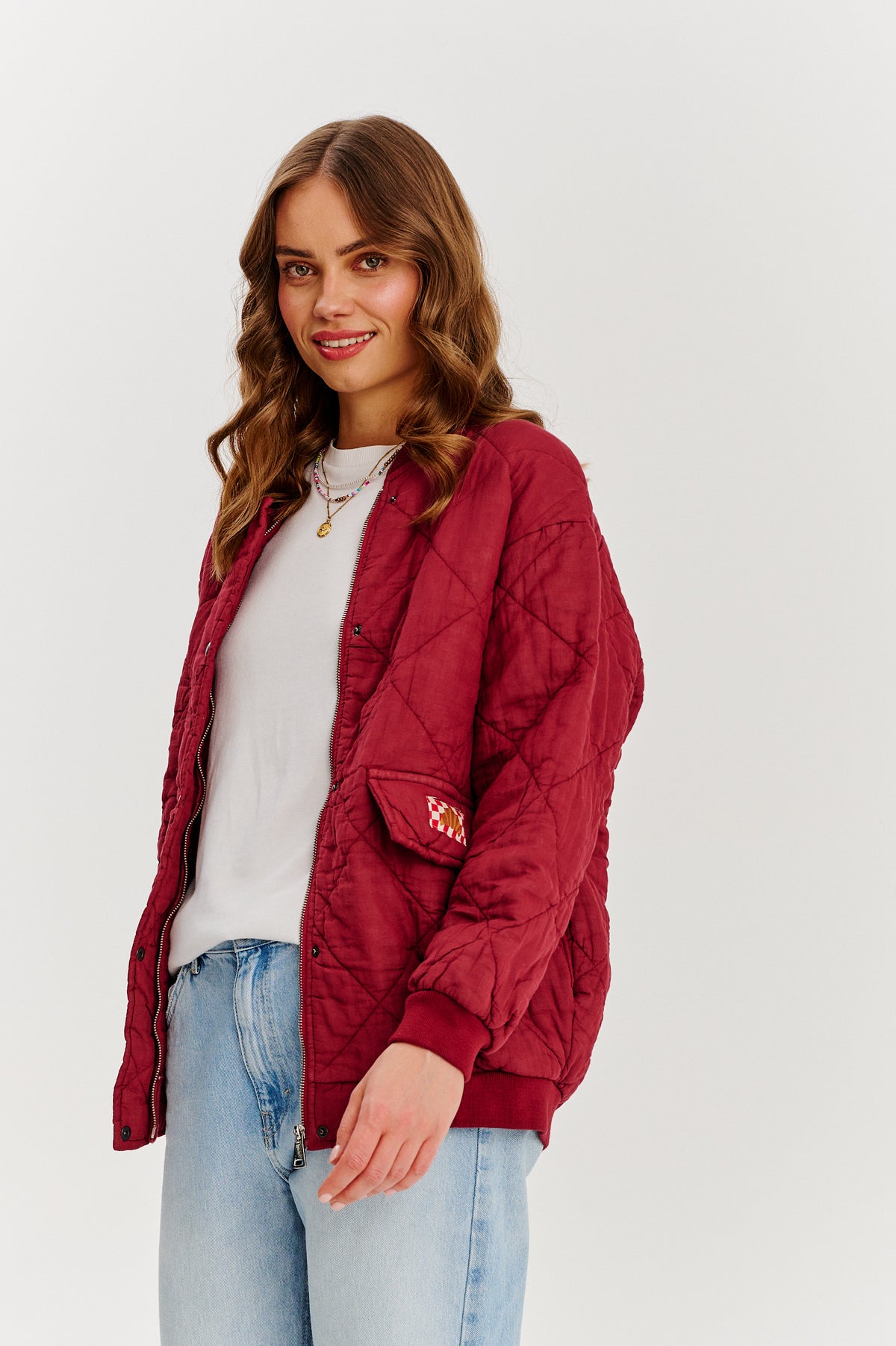 Bomberka pikowana oversize Smoky Blush