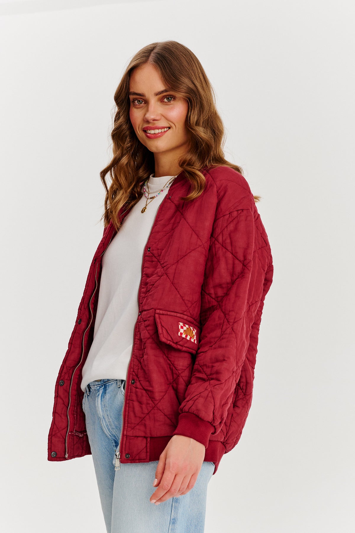 Bomberka pikowana oversize Smoky Blush