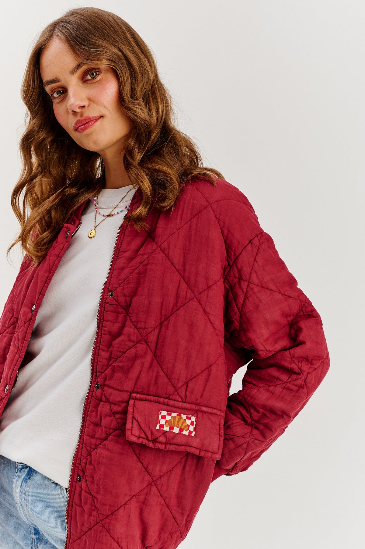 Bomberka pikowana oversize Smoky Blush