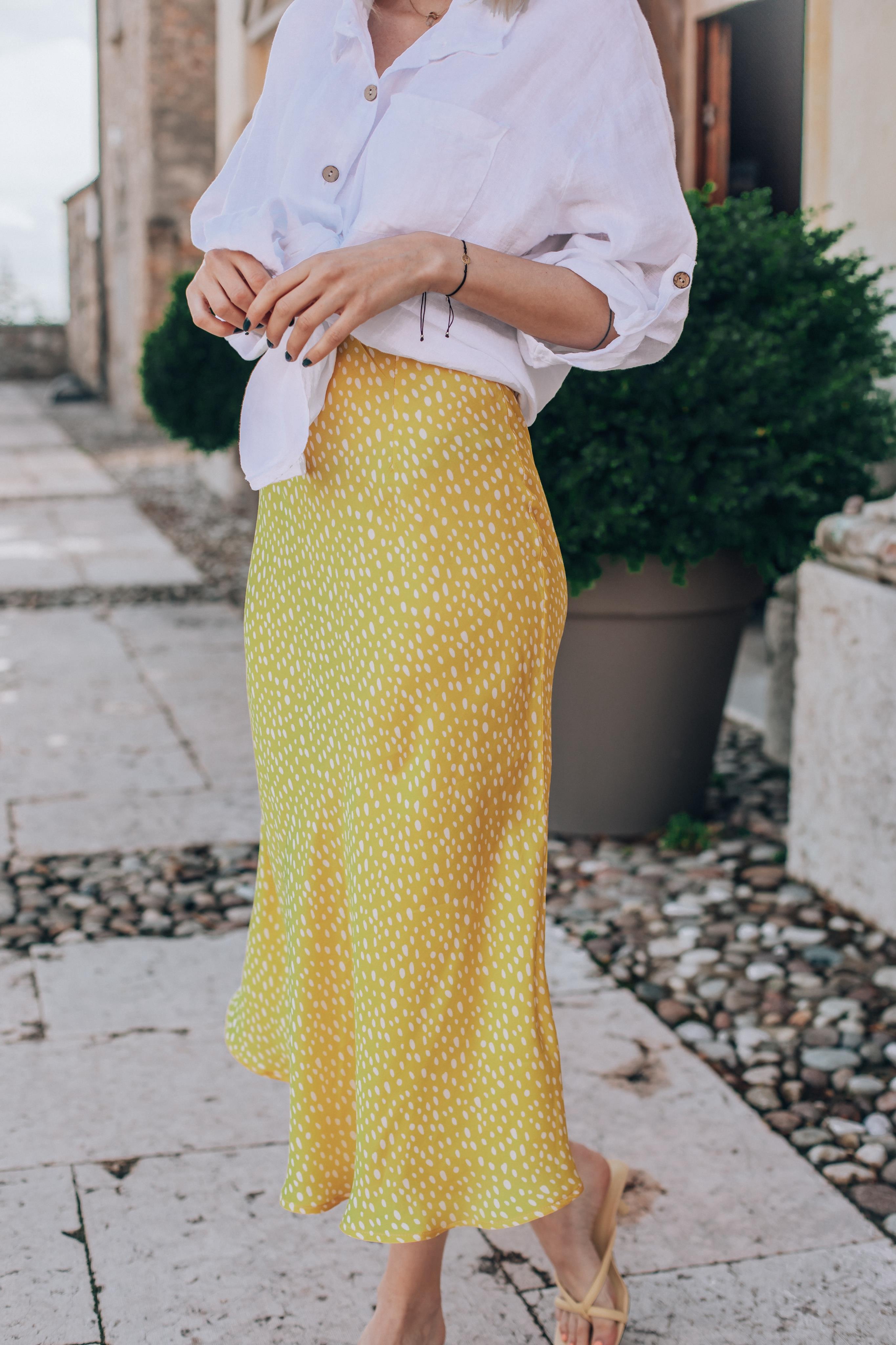 naoko żółta spódnica midi z wiskozy riviera sunbeam